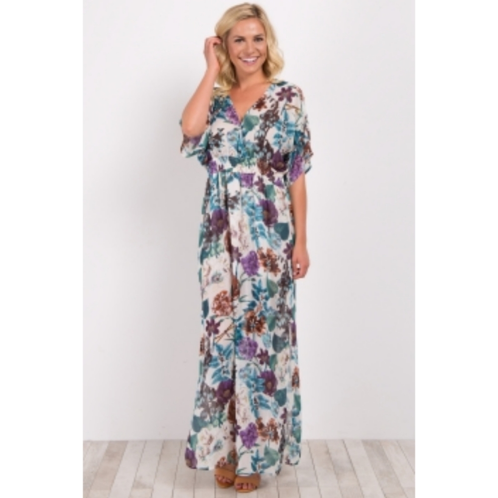 Pink Blush Floral Chiffon Maxi Dress Size Medium